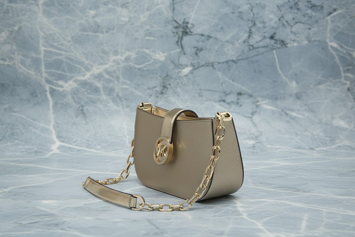 MICHAEL KORS CARMEN POUCHETTE SHOULDER BAG ONLY - PALE GOLD