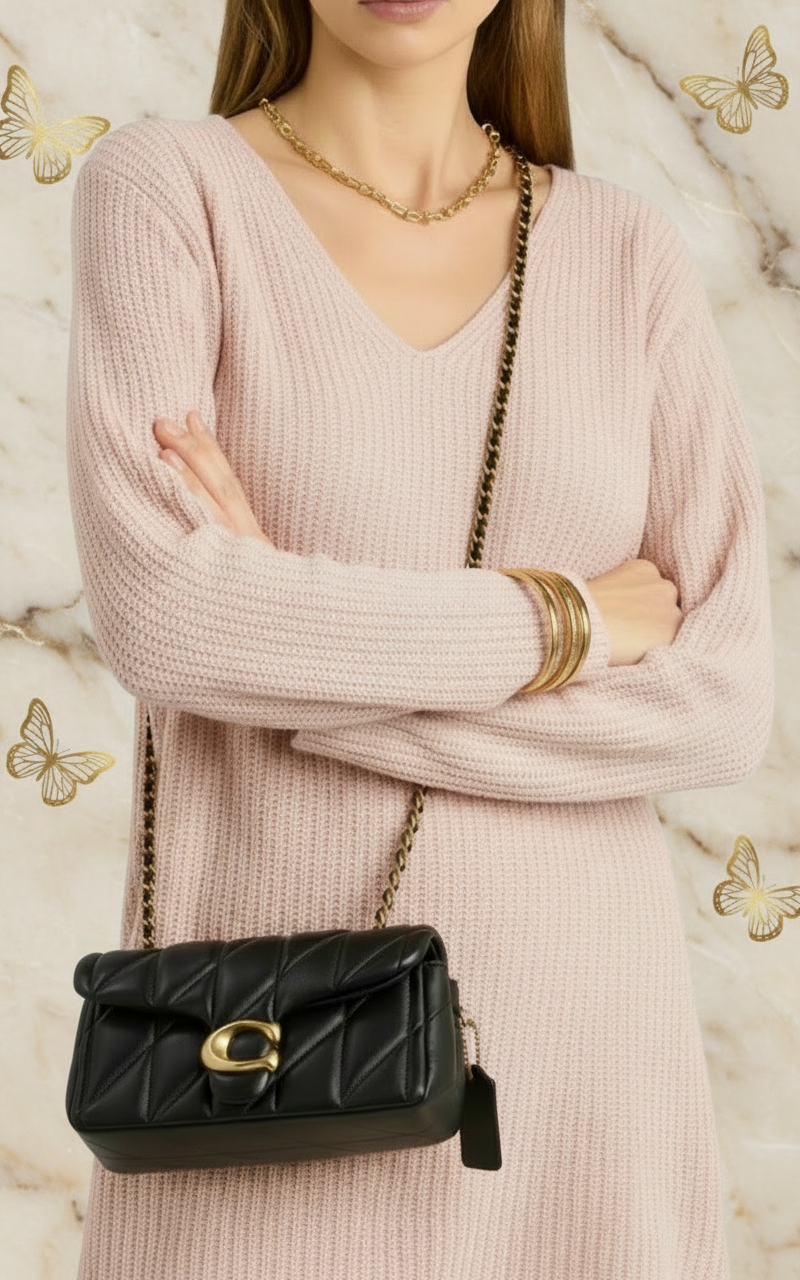 حقيبة كوتش مبطنة بنقشة تابي 20 - أسود - جلد نابا