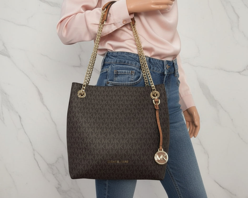 MICHAEL KORS JET SET CHAIN LOGO BROWN - MEDIUM