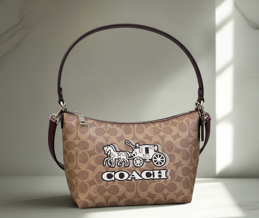 حقيبة كتف/حقيبة كروس بودي من كوتش بايتون بنقشة الحصان والعربة المميزة