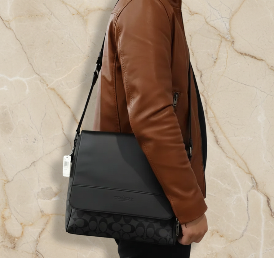 COACH HOUSTON MAP CROSSBODY BAG - SIGNATURE COATED CANVAS & REFINED CALF LEATHER