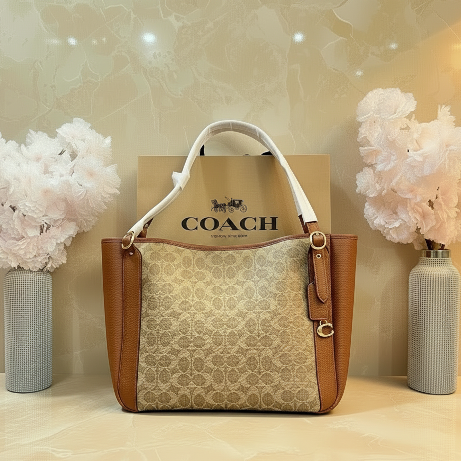 COACH ALANA ZIP TOTE IN SIGNATURE CANVAS - TAN RUST