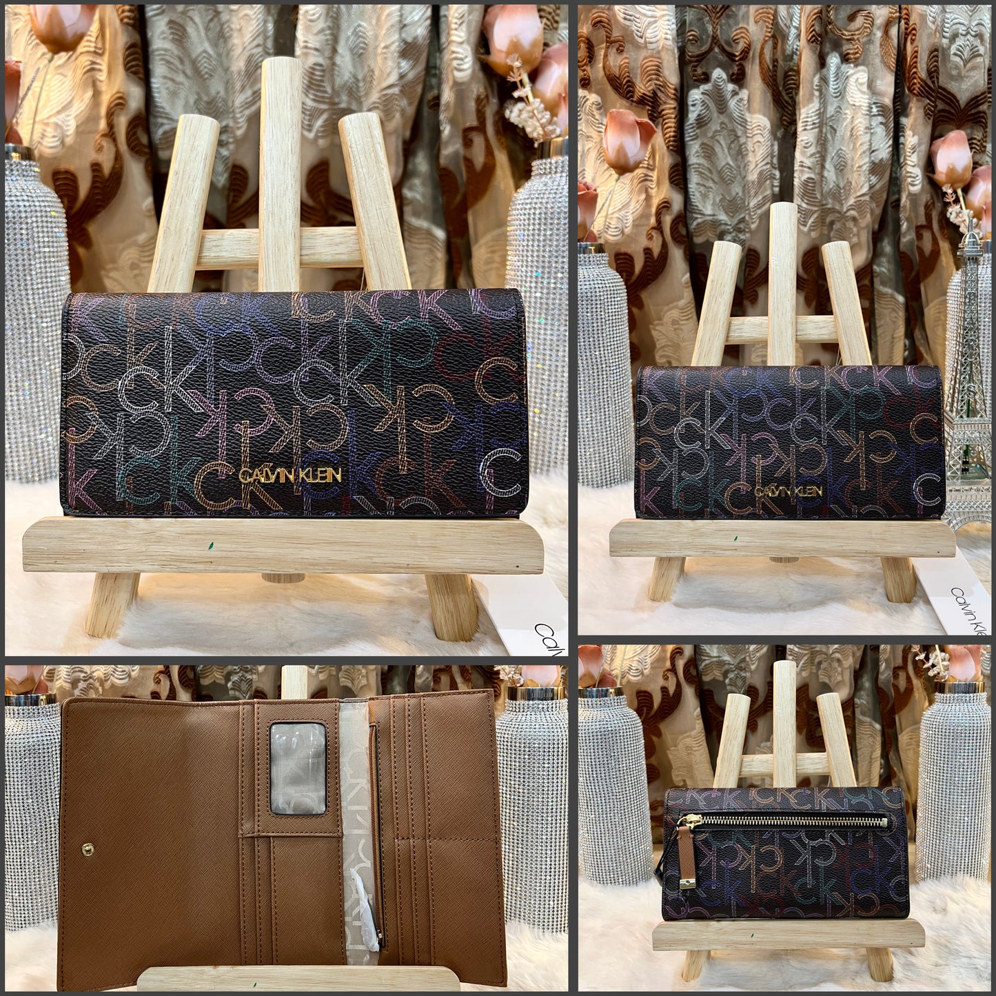 CALVIN KLEIN BUNDLE BAG & LONG WALLET JANAE SATCHEL CROSSBODY BAG IN SIGNATURE BROWN