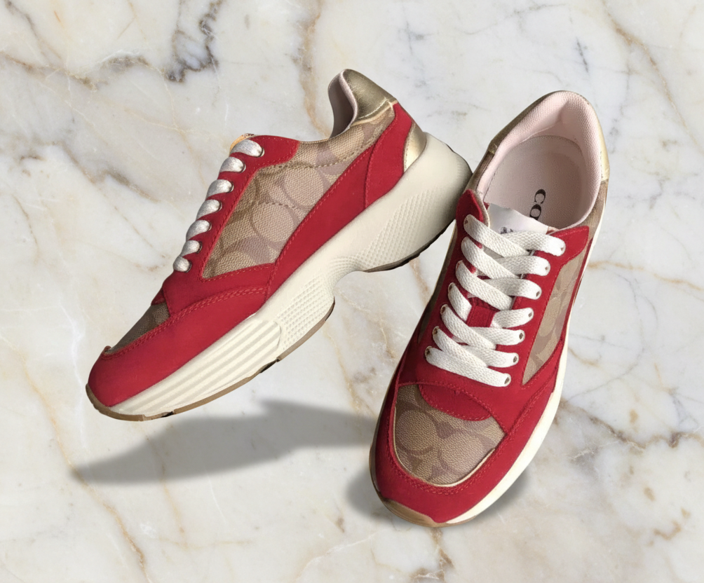 COACH JACQUARD SNEAKERS - SIG BROWN/RED