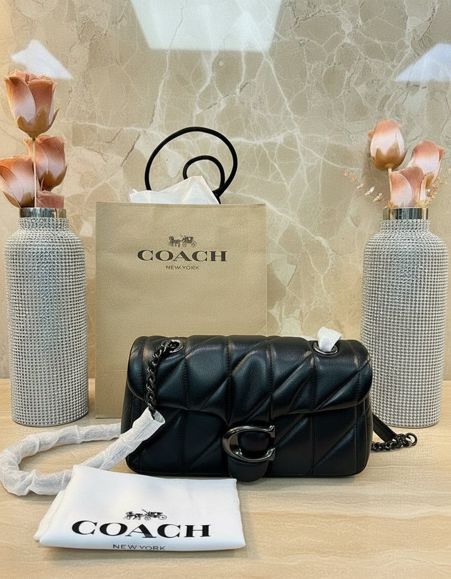 حقيبة كوتش مبطنة بنقشة تابي 20 - جلد نابا - أسود