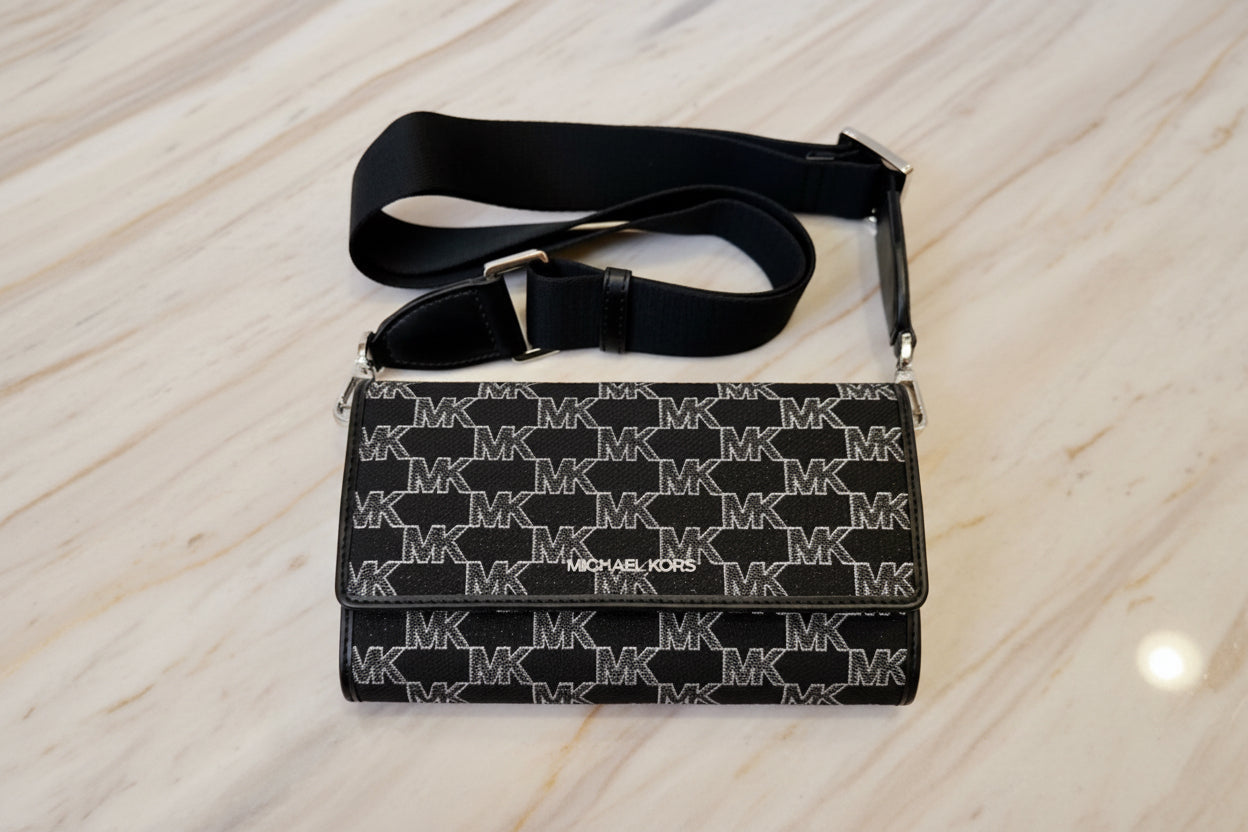 Michael Kors Jet Set Item Large Zip Around Wallet Crossbody Handbag Black Multi