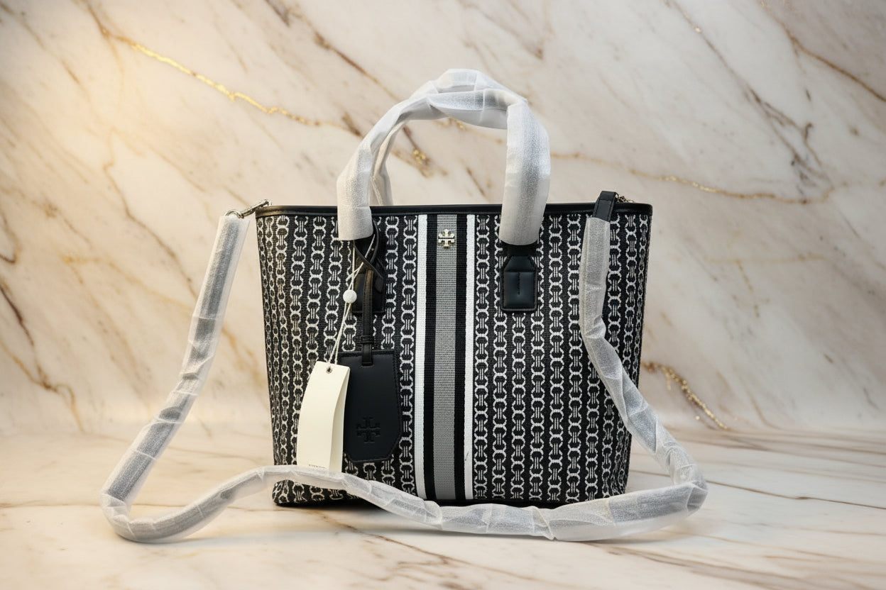 TORY BURCH GEMINI LINK ZIP TOP TOTE SMALL CANVAS