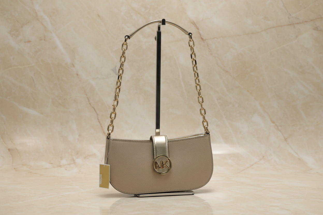 MICHAEL KORS CARMEN POUCHETTE SHOULDER BAG ONLY - PALE GOLD