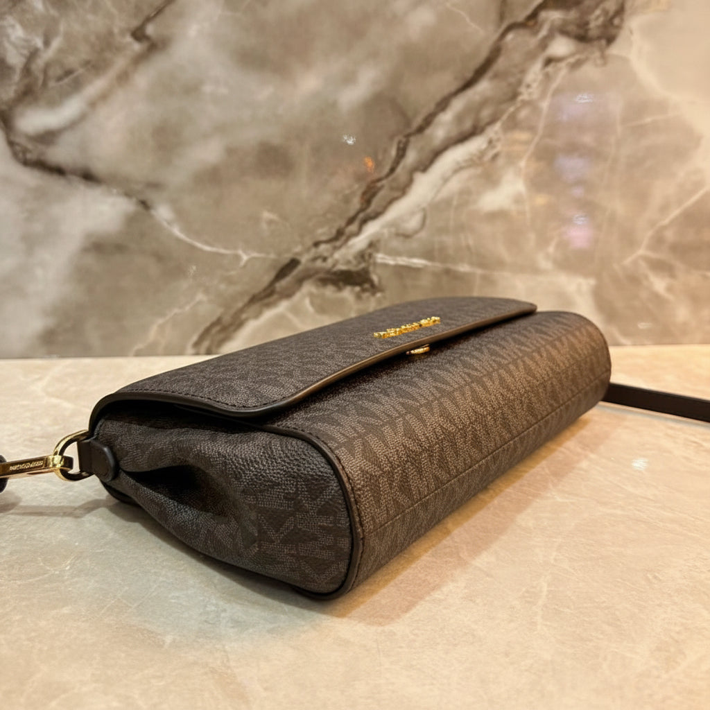 MICHAEL KORS LOGO FLAP CROSSBODY - MONOGRAM BLACK COLOR
