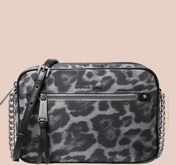 MICHAEL KORS EW JET SET NYLON CHAIN CROSSBODY - BLACK/GREY GUN METAL