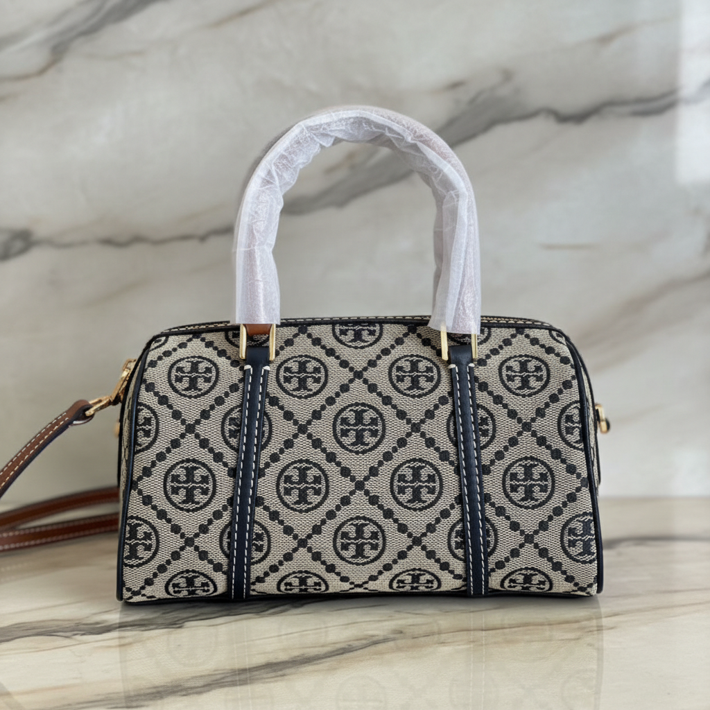 TORY BURCH PETITE BARREL/XBODY - T MONOGRAM NAVY BLUE