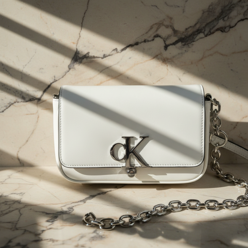 CALVIN KLEIN CHAIN CROSSBODY BAG - SILVER BIRCH