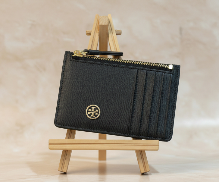 TORY BURCH ROBINSON SLIM LEATHER ZIP-TOP CARD CASE
