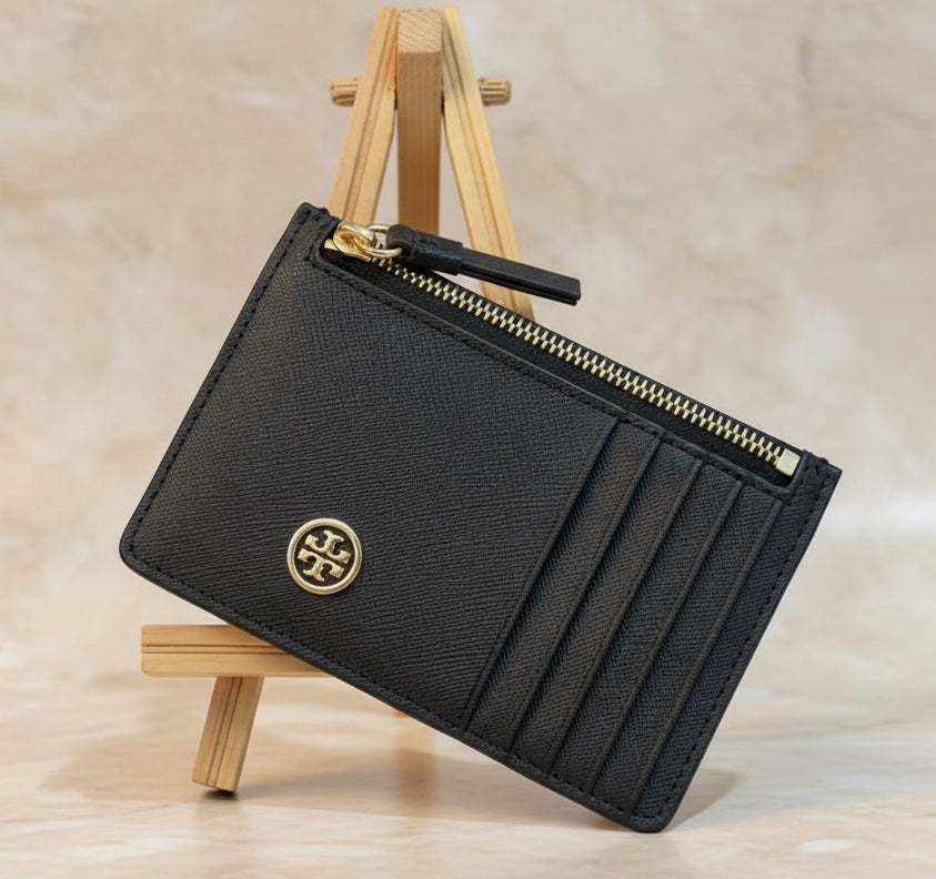 TORY BURCH ROBINSON SLIM LEATHER ZIP-TOP CARD CASE