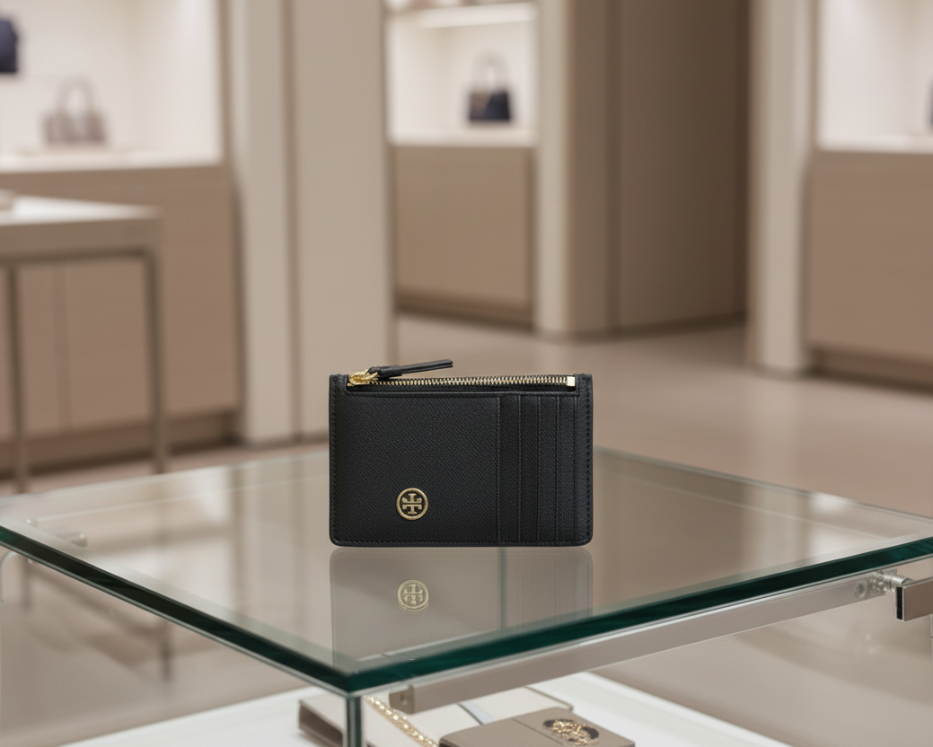 TORY BURCH ROBINSON SLIM LEATHER ZIP-TOP CARD CASE