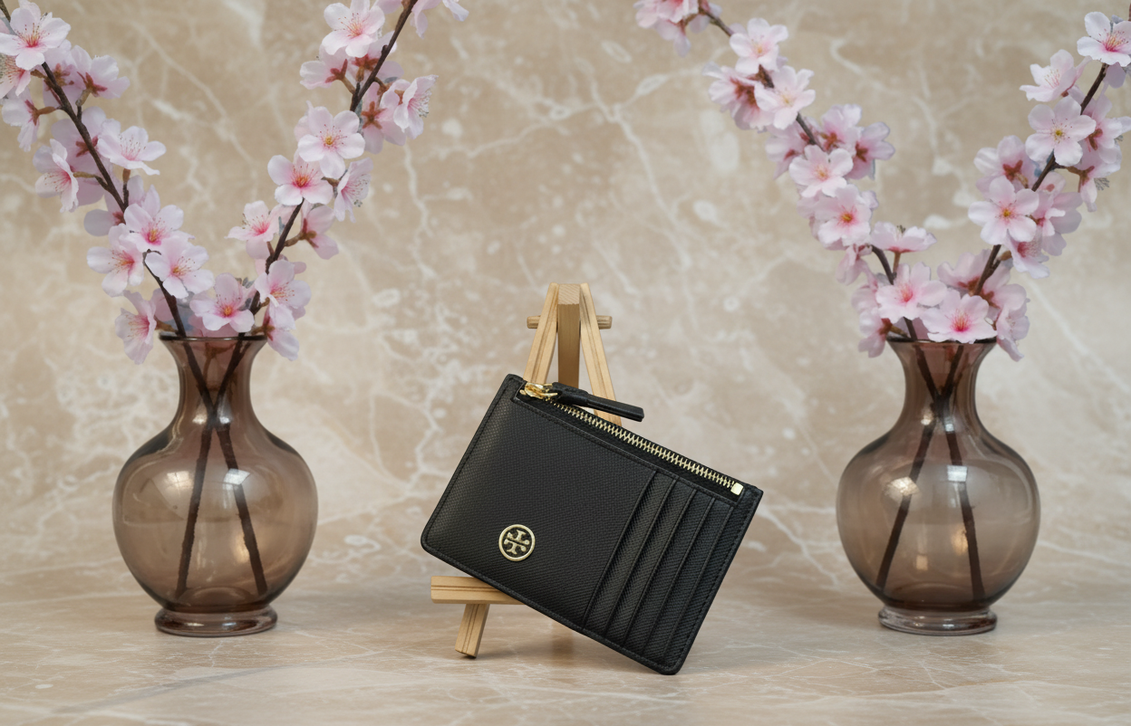 TORY BURCH ROBINSON SLIM LEATHER ZIP-TOP CARD CASE