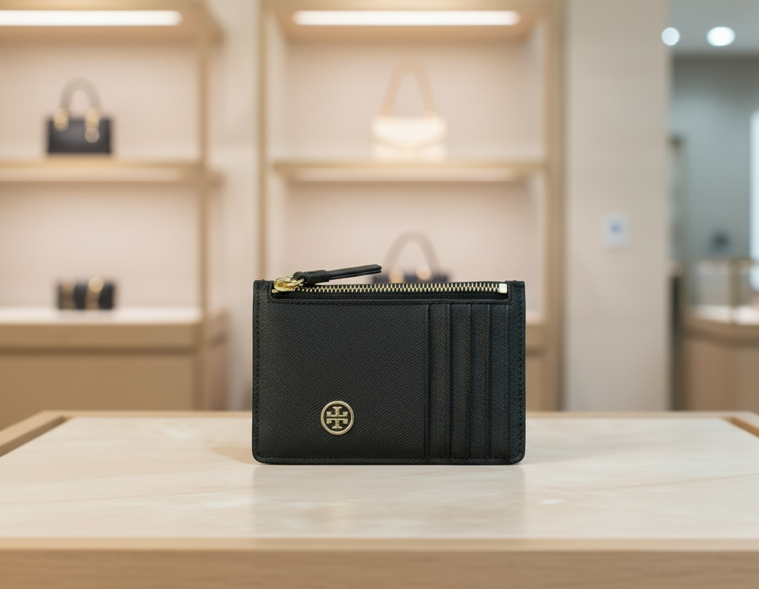 TORY BURCH ROBINSON SLIM LEATHER ZIP-TOP CARD CASE