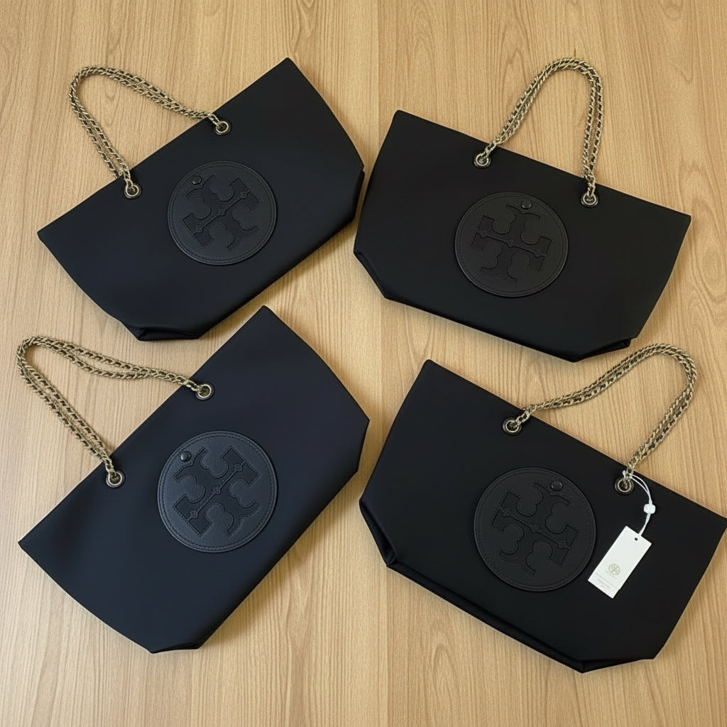 TORY BURCH ELLA PUPPY MAGNETIC CLOSURE CHAIN TOTE - BLACK