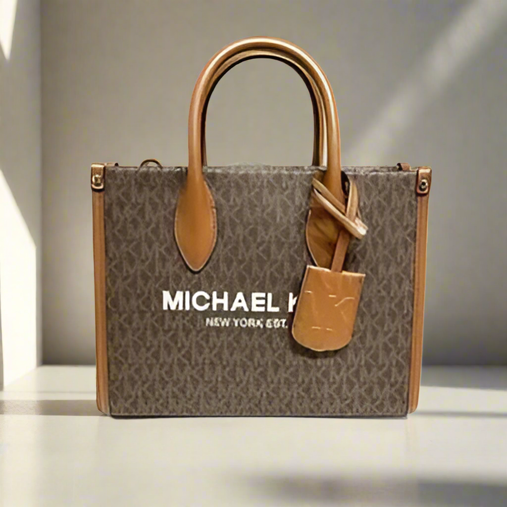 MICHAEL KORS MIRELLA SMALL SHOPPER TOP ZIP CROSSBODY BAG - BROWN ACORN