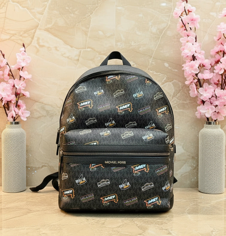 MICHAEL KORS COOPER EMBELISHED SIGNATURE LOGO DOME BACKPACK - BLACK