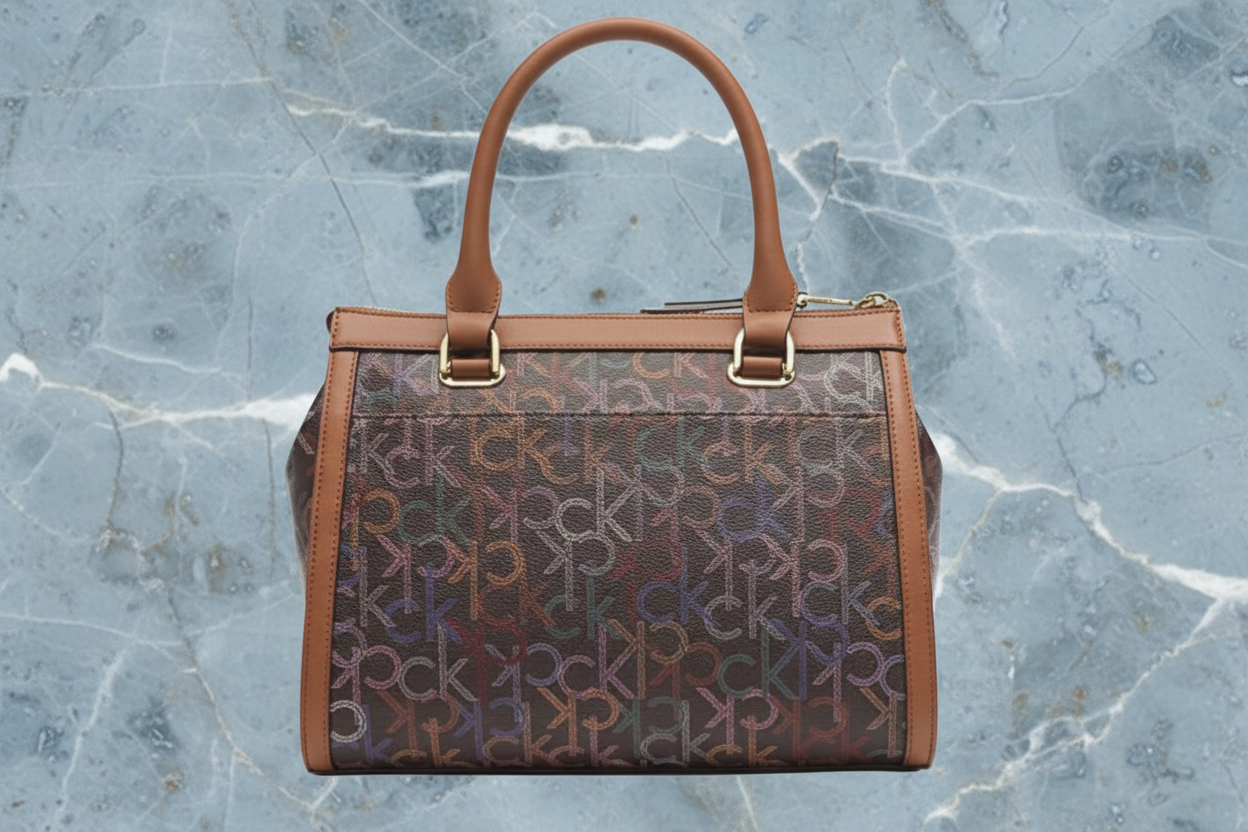 CALVIN KLEIN BUNDLE BAG & LONG WALLET JANAE SATCHEL CROSSBODY BAG IN SIGNATURE BROWN