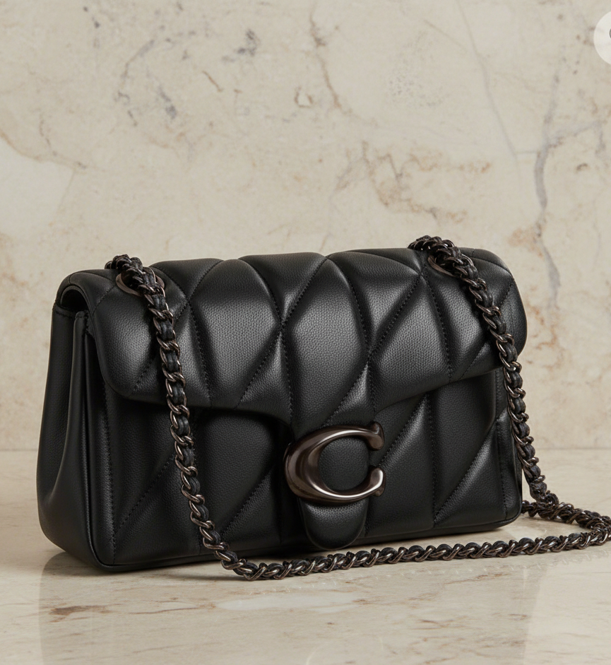 حقيبة كوتش مبطنة بنقشة تابي 20 - جلد نابا - أسود