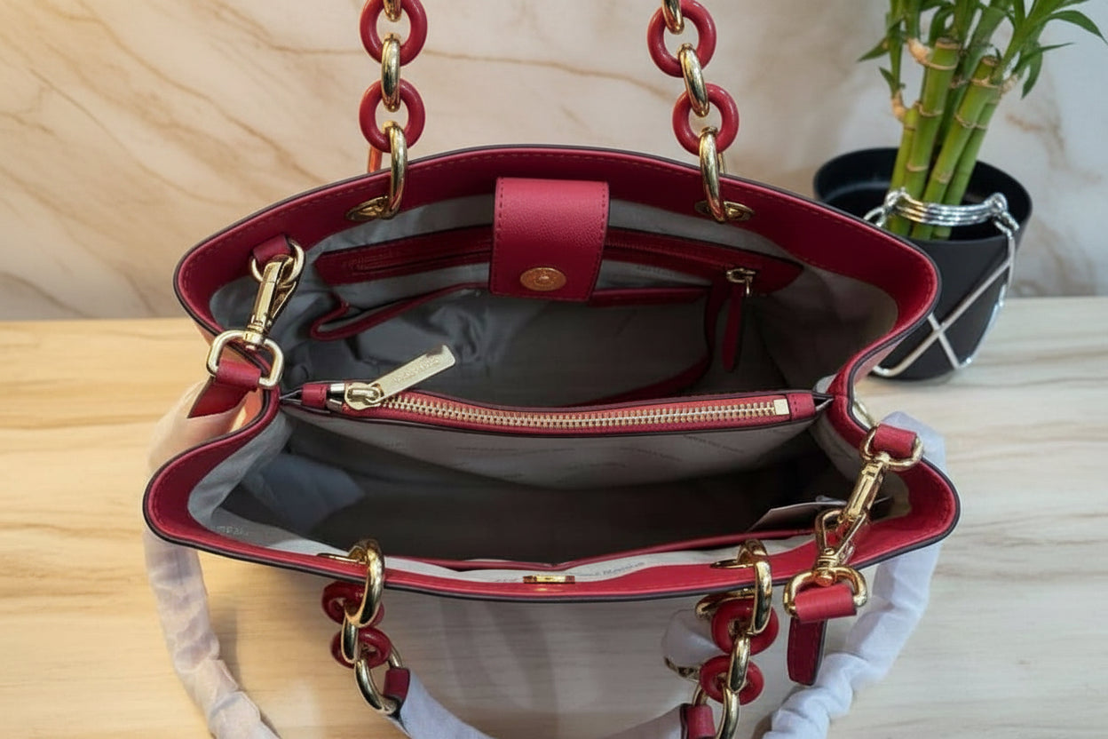 MICHAEL KORS CYNTHIA SATCHEL - SAFFIANO LEATHER -  RED - MEDIUM