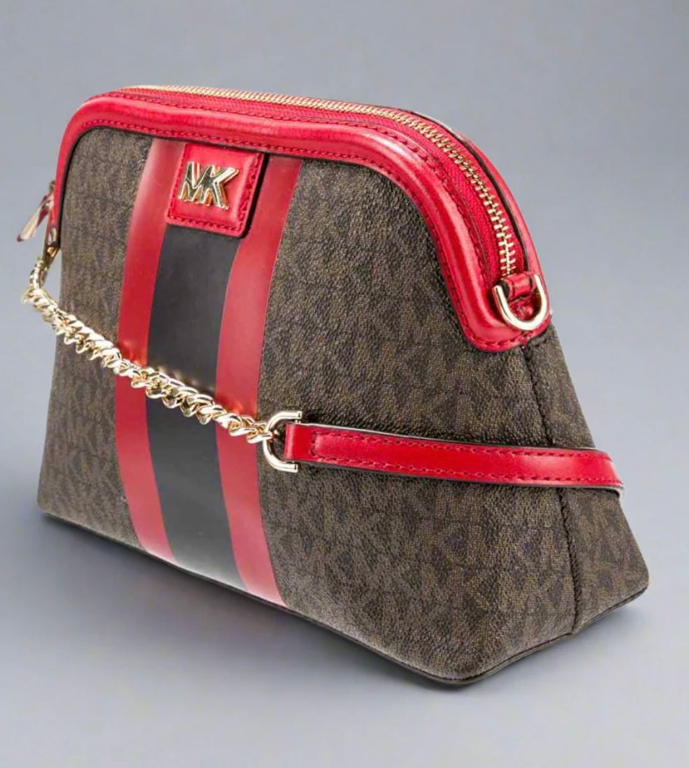 MICHAEL KORS DOME LOGO CENTER STRIPE CHAIN CROSSBODY