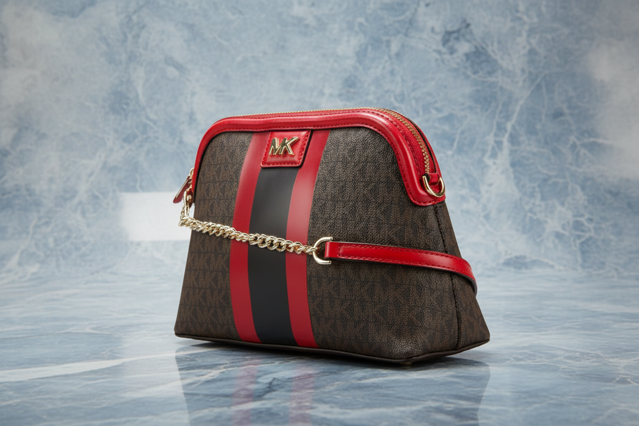 MICHAEL KORS DOME LOGO CENTER STRIPE CHAIN CROSSBODY