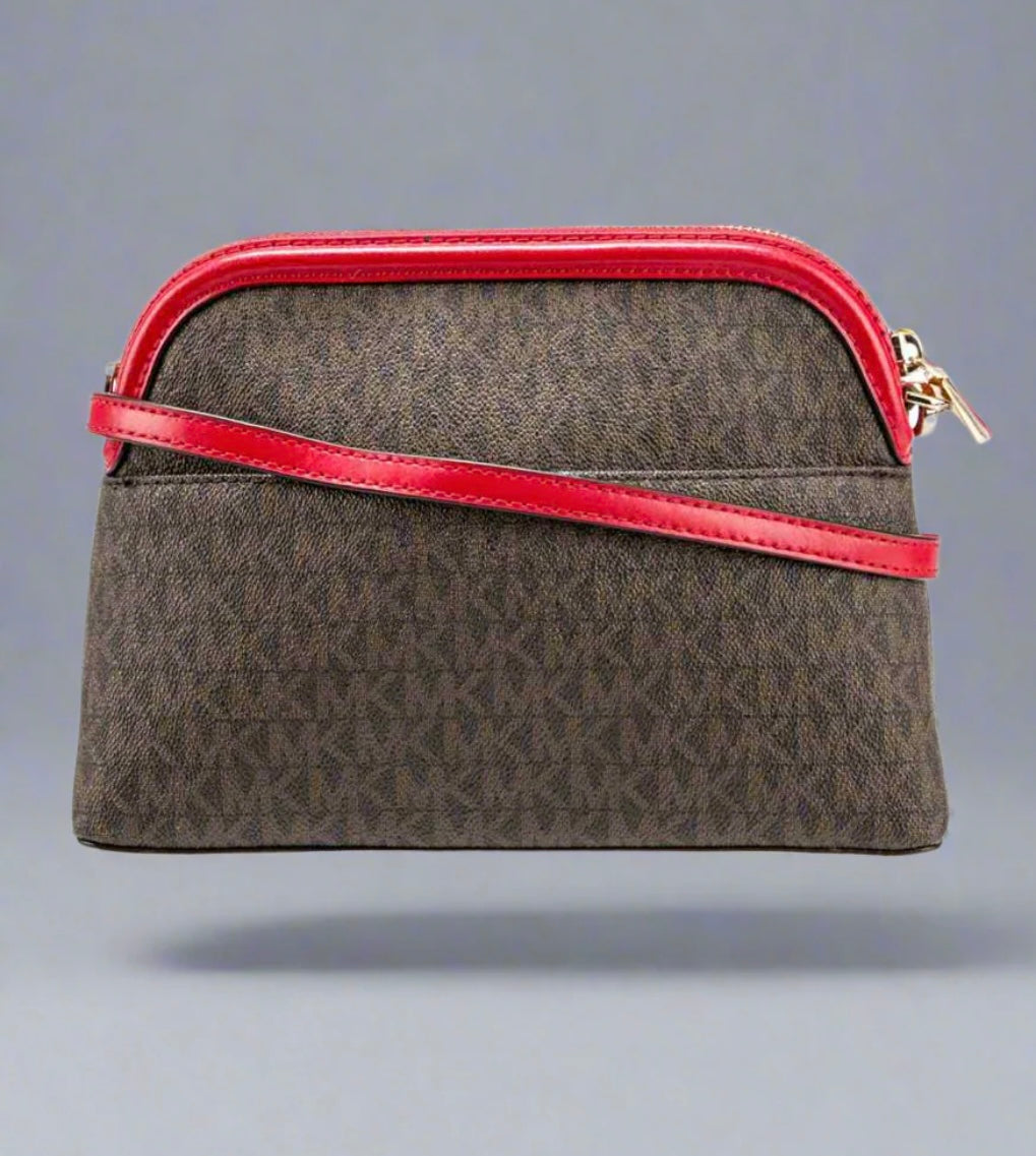 MICHAEL KORS DOME LOGO CENTER STRIPE CHAIN CROSSBODY