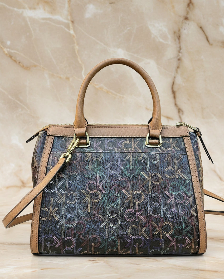 CALVIN KLEIN BUNDLE BAG & LONG WALLET JANAE SATCHEL CROSSBODY BAG IN SIGNATURE BROWN