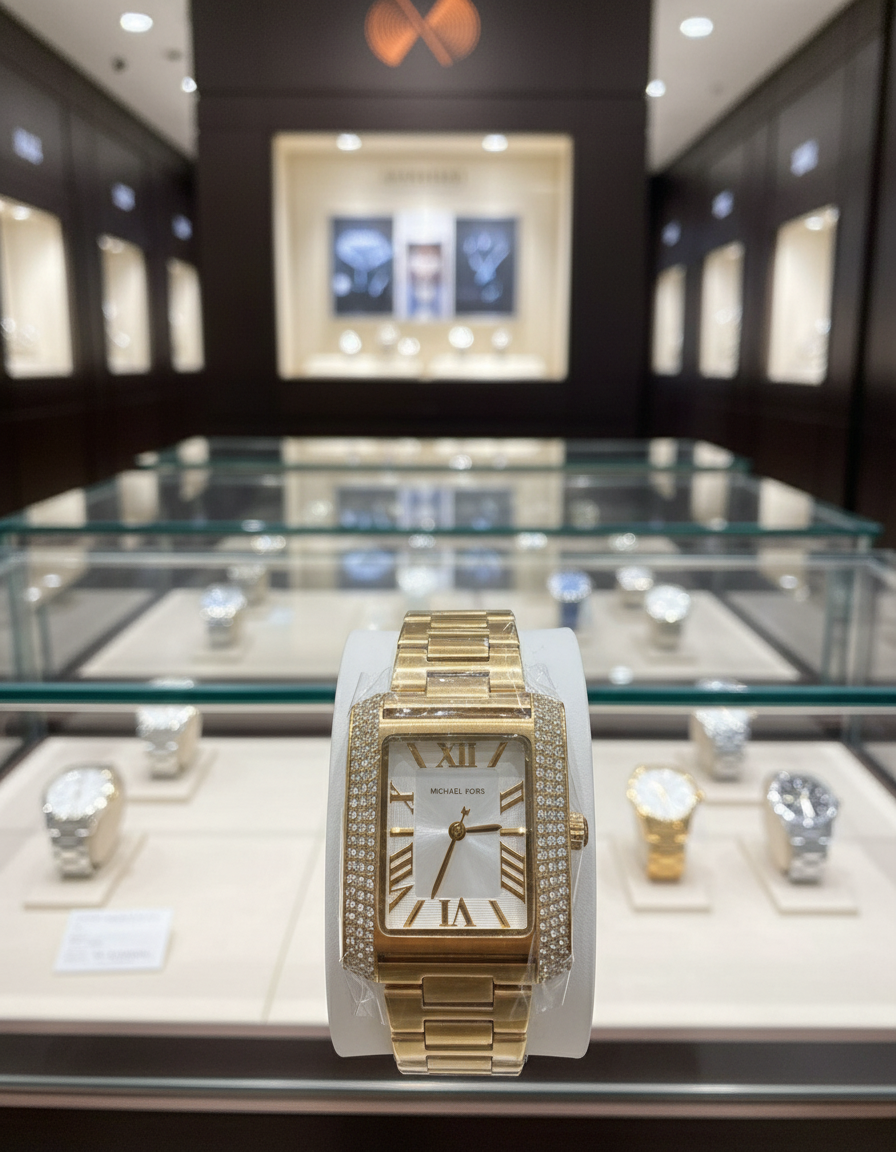 ساعة مايكل كورس إيمري ذهبية اللون - صغيرة مستطيلة