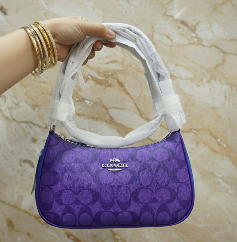 COACH TERI SHOULDER BAG/CROSSBODY BAG - IN SIGNATURE CANVAS PURPLE BLOCKED COLOR
