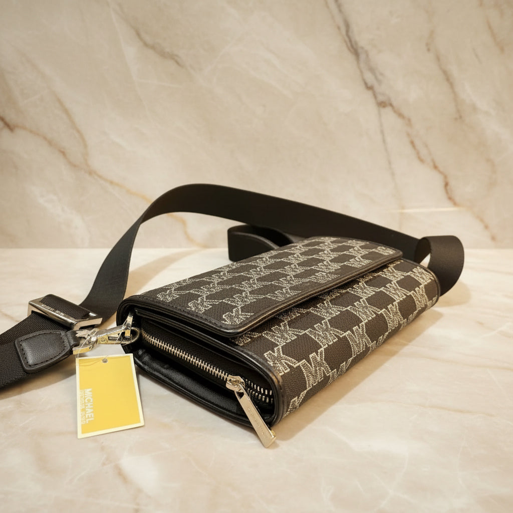Michael Kors Jet Set Item Large Zip Around Wallet Crossbody Handbag Black Multi