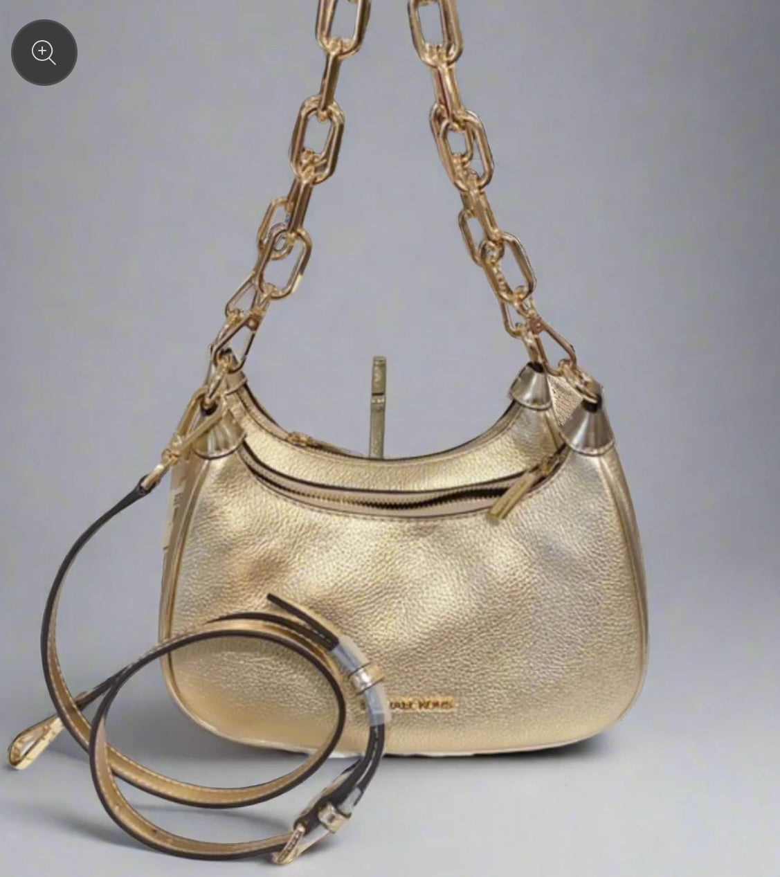 MICHAEL KORS MINI CORA CHAIN SHOULDER BAG/CROSBODY BAG - METTALIC PEBBLE GOLD