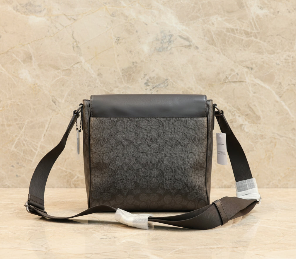 COACH HOUSTON MAP CROSSBODY BAG - SIGNATURE COATED CANVAS & REFINED CALF LEATHER