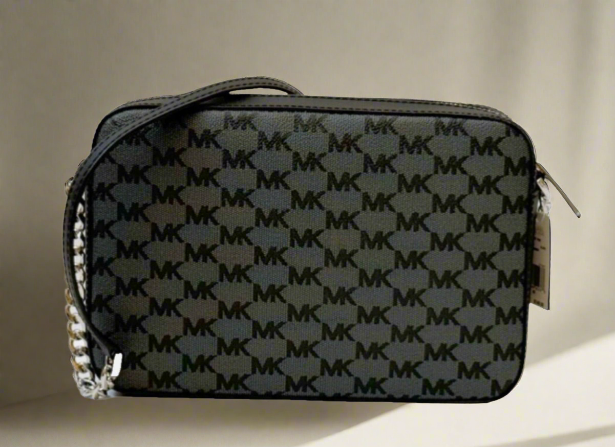 MICHAEL KORS EW JET SET CAMERA BAG MINOGRAM BLACK-GREY - PVC LEATHER ( BOUTIQUE STORE )