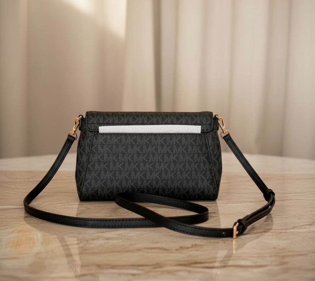 MICHAEL KORS LOGO FLAP CROSSBODY - MONOGRAM BLACK COLOR