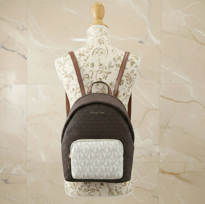MICHAEL KORS MEDIUM ERIN BACKPACK - SIGNATURE BROWN/WHITE