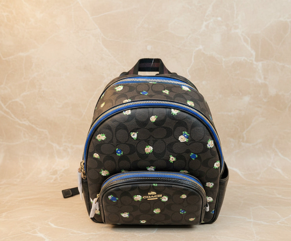 COACH COURT MEDIUM  BACKPACK IN SIGNATURE CANVAS WITH VINTAGE MINI ROSE PRINT