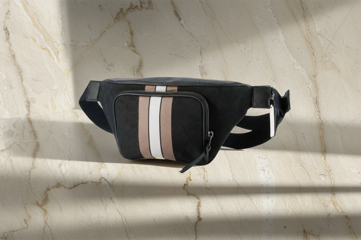 حقيبة خصر/حقيبة جسم من قماش الجاكار من كوتش تومسون مع خطوط رياضية