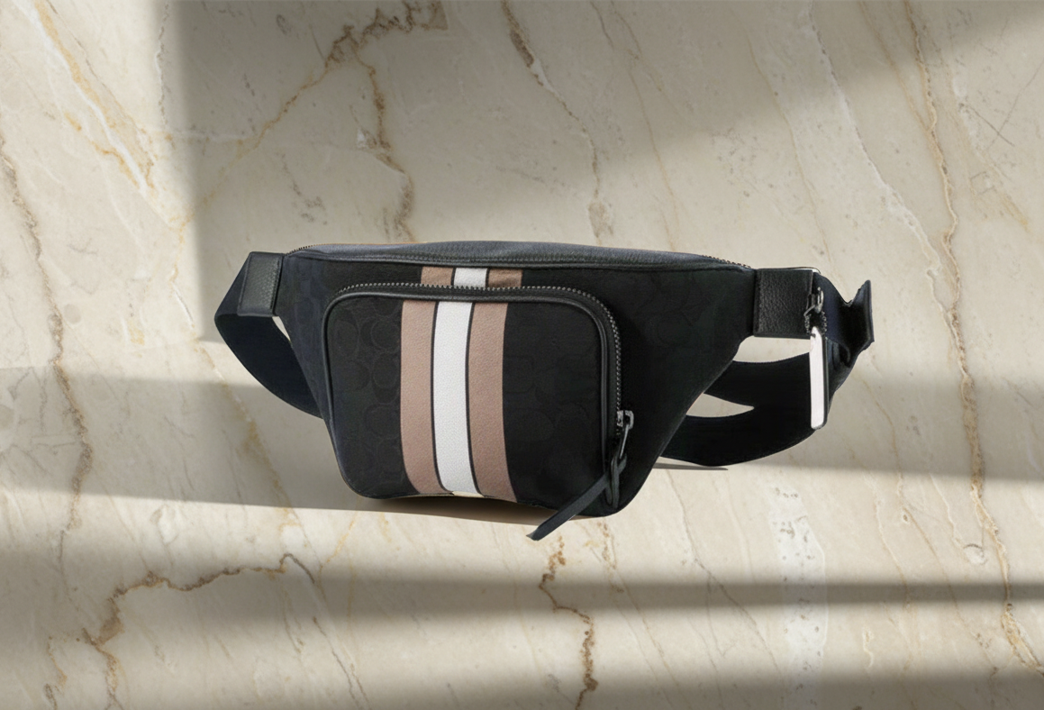COACH THOMPSON JACQUARD WAISTPACK/BODY BAG WITH VARSITY STRIPE
