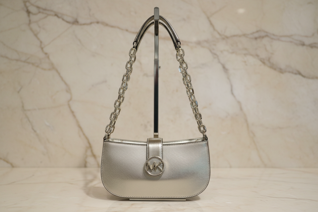 MICHAEL KORS CARMEN POUCHETTE SHOULDER BAG ONLY - PALE GOLD