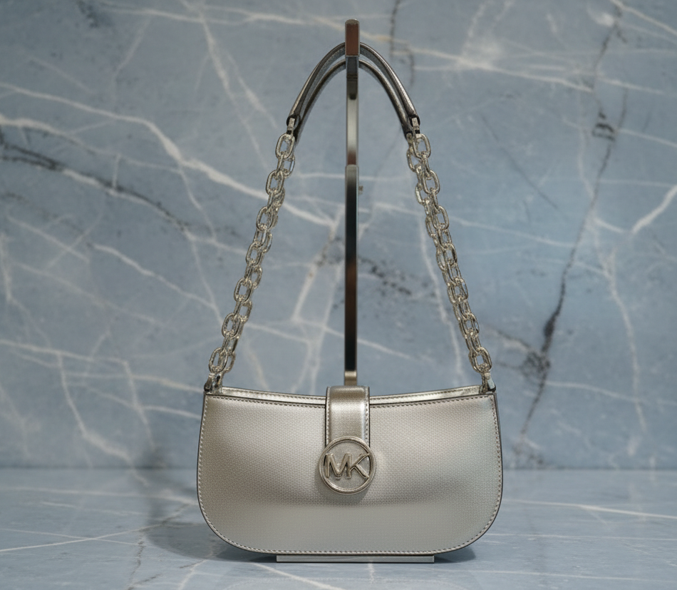 MICHAEL KORS CARMEN POUCHETTE SHOULDER BAG ONLY - PALE GOLD
