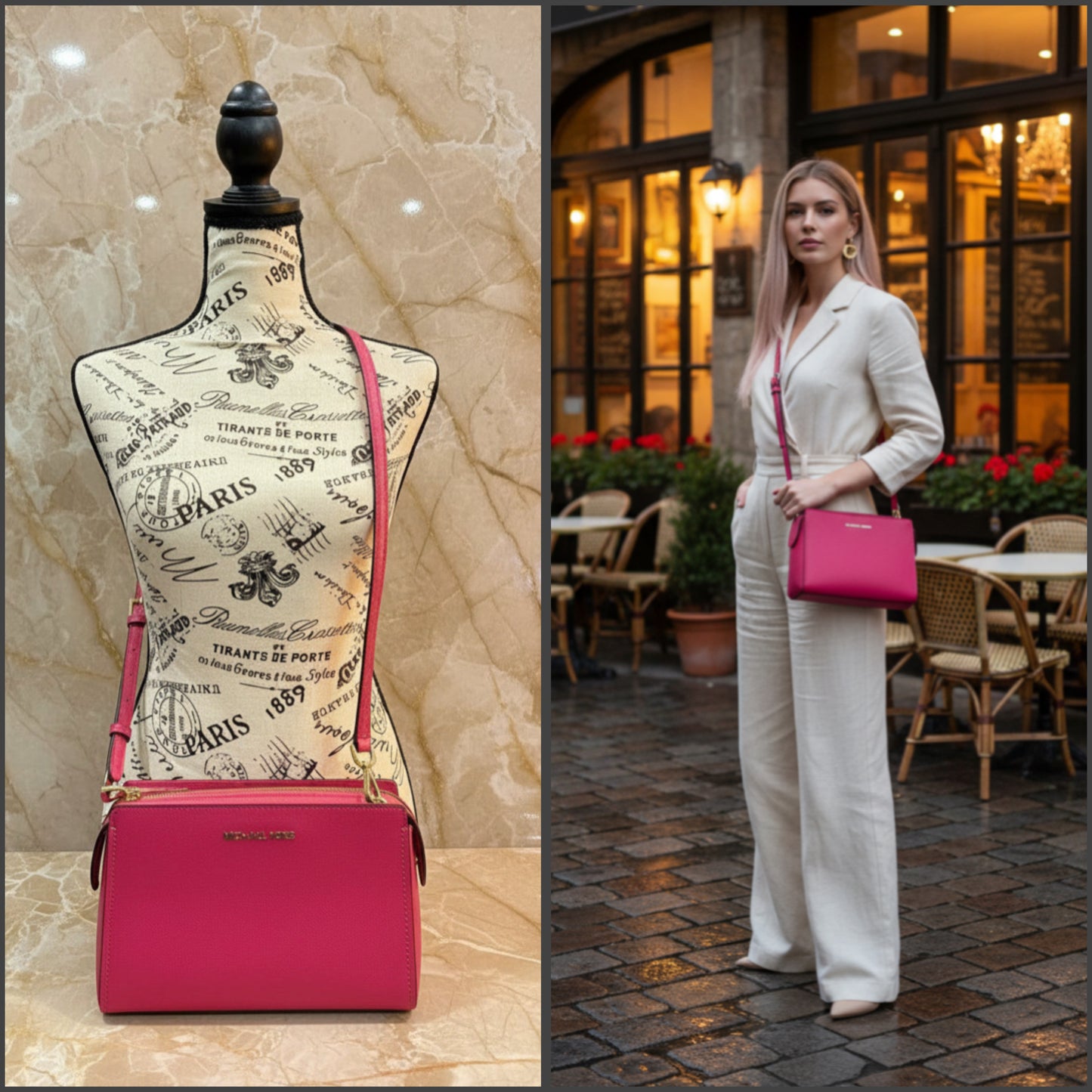 MICHAEL KORS LESLIE MESSENGER BAG - ELECTRIC PINK ( FUSCHIA COLOR )