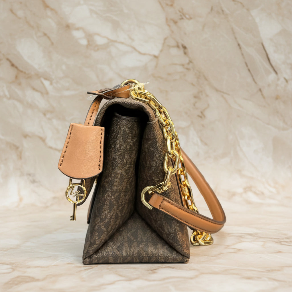 MICHAEL KORS CECE MEDIUM FLAP MONO BROWN