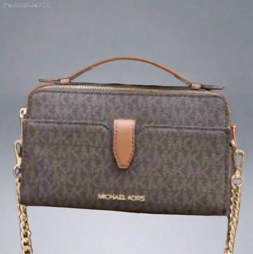 MICHAEL KORS SIGNATURE DOUBLE ZIP SMARTPHONE CROSSBODY - BROWN