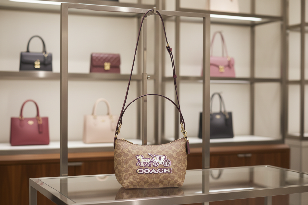 حقيبة كتف/حقيبة كروس بودي من كوتش بايتون بنقشة الحصان والعربة المميزة