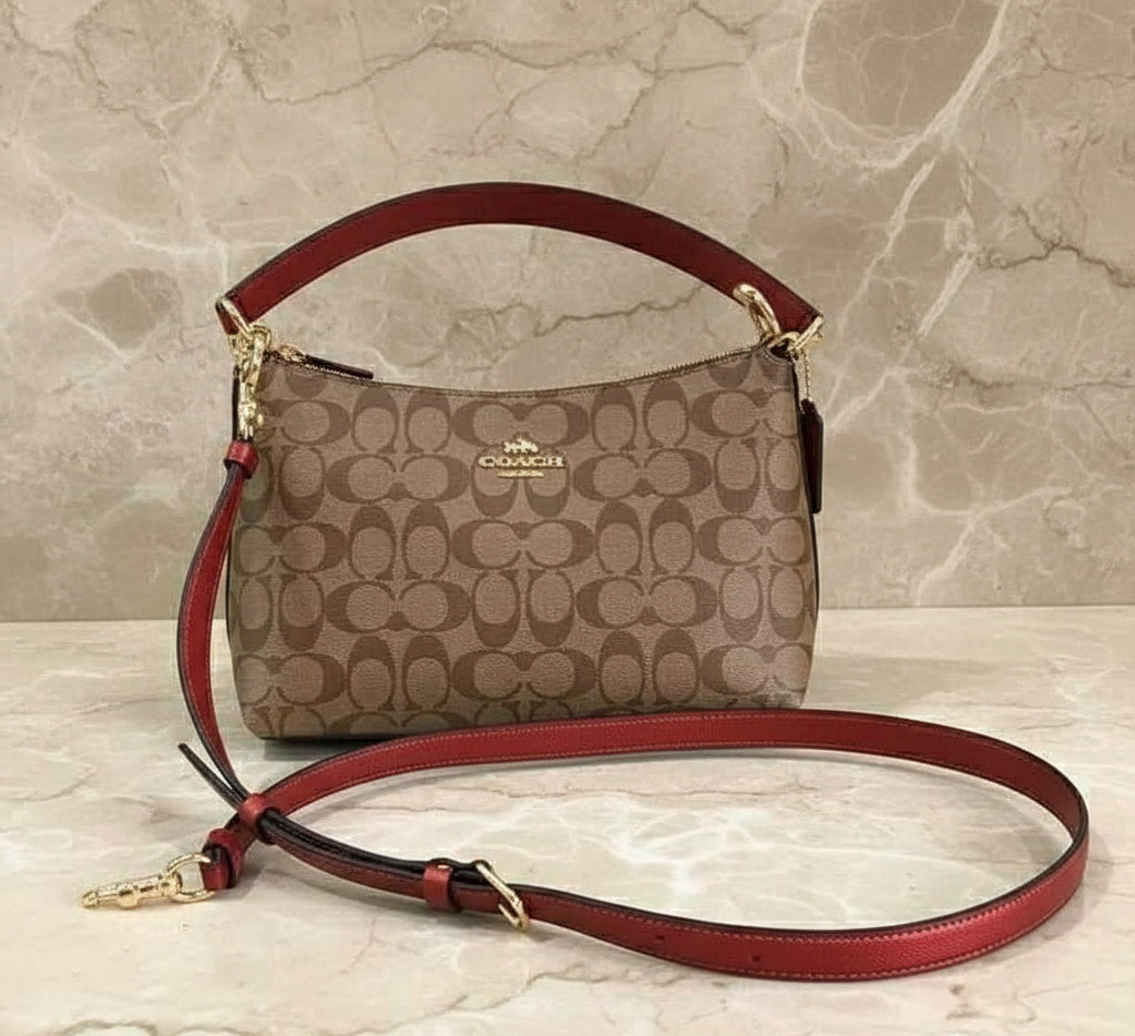 COACH BUNDLE LEWIS SHOULDER BAG/CROSSBODY BAG & ZIP AROUND WRISLET WALLET IN SIGNATURE CANVAS METTALIC CLAY LINING