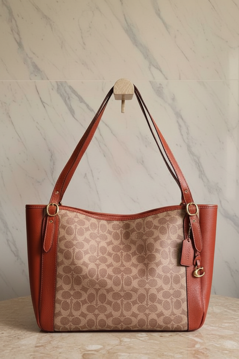 COACH ALANA ZIP TOTE IN SIGNATURE CANVAS - TAN RUST